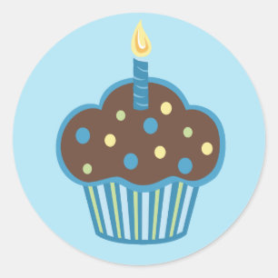 Pegatina del pastel azul de cumpleaños feliz