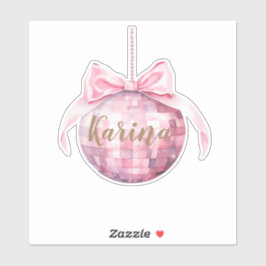 Pegatina del Personalizado Discoball de Bow Rosado