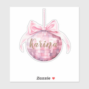 Pegatina del Personalizado Discoball de Bow Rosado