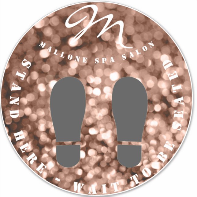 Pegatina del piso de salón de monograma marrón de  (Anverso)