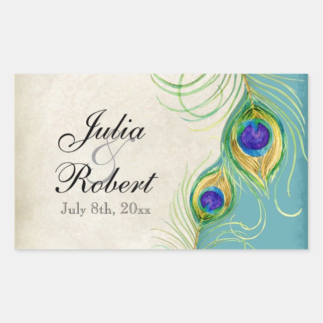 Pegatina del regalo del favor - el pavo real (Anverso)