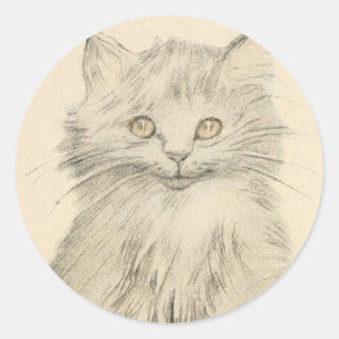 Pegatina del retrato del gato del dibujo de lápiz