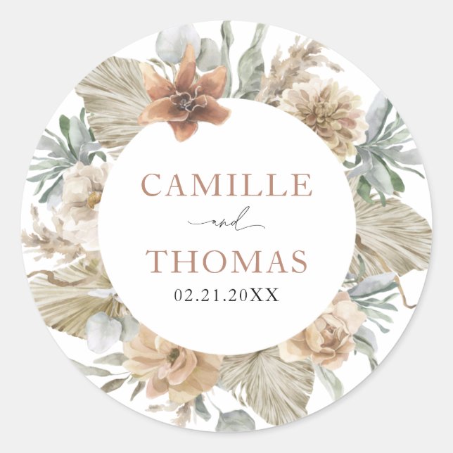 Pegatina del Sello para sobres Boho Boda Terracott (Anverso)