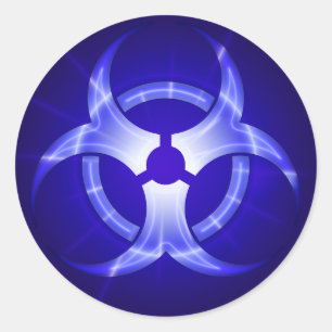 Pegatina del símbolo de riesgo biológico azul bril