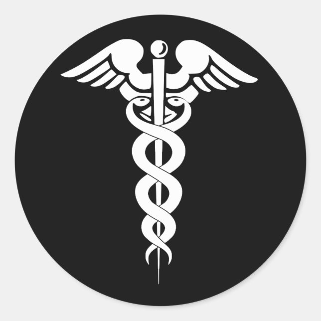 Pegatina del símbolo médico del Caduceo blanco y n (Anverso)