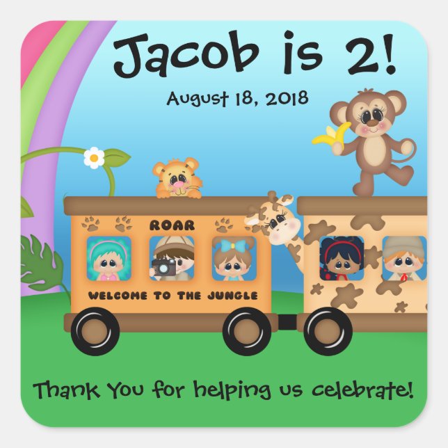 Pegatina del tema de la jungla de cumpleaños en el (Anverso)