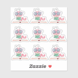 Pegatina del tema del gusano de biblioteca rosado