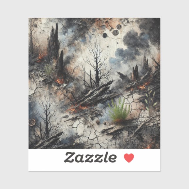 Pegatina del vinílico de incendio forestal postapo (Hoja)