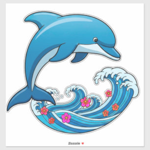 Pegatina Delfín Azul Saltando Sobre Olas del Océano