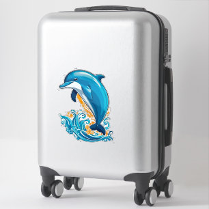 Pegatina Delfín Azul Saltando Sobre Olas del Océano