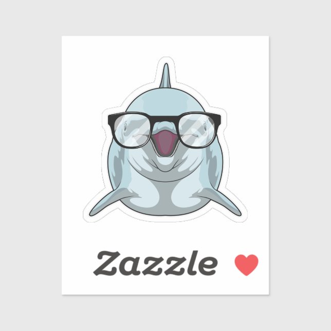 Pegatina Delfín como nerd con gafas (Hoja)