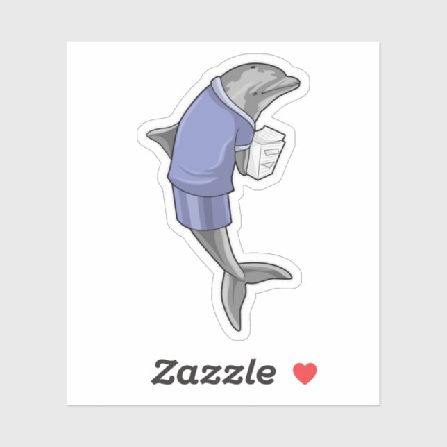 Pegatina Delfín como secretario con pila de papel (Hoja)