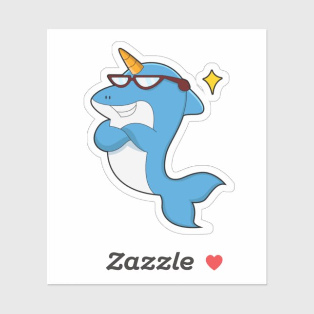 Pegatina Delfín como Unicornio con Gafas.PNG (Hoja)
