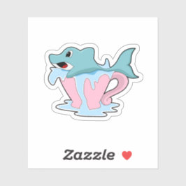 Pegatina Delfín con una copa de agua. PNG