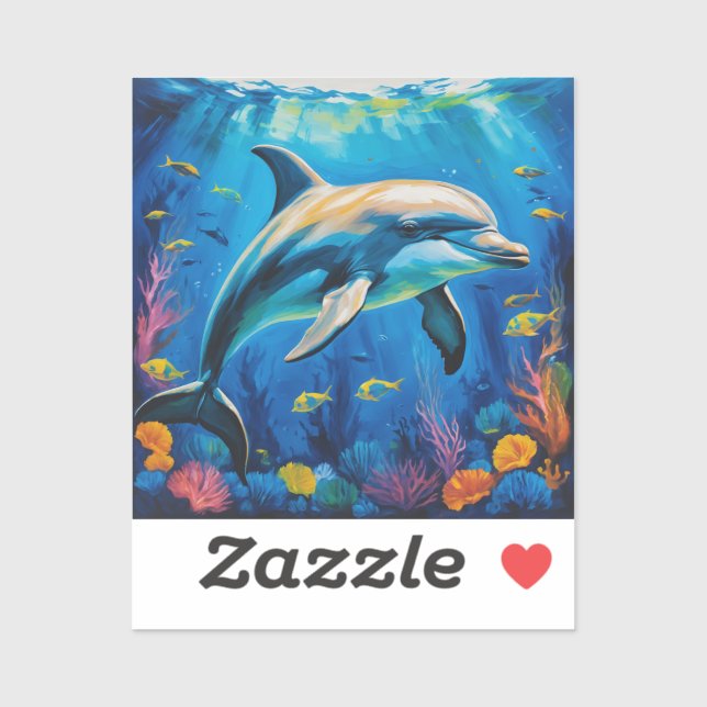 Pegatina Delfín de pintura de aceite (Hoja)