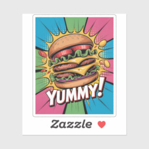 Pegatina Deliciosa Hamburguesa con Queso de Arte Pop Comic