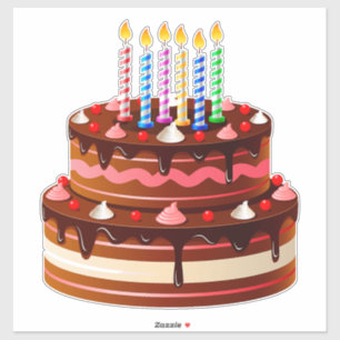 Pegatina Delicioso pastel de cumpleaños de chocolate con ve
