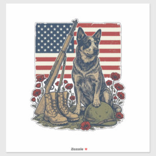 Pegatina Delineado Vintage Memorial Patriótico Blue Heeler