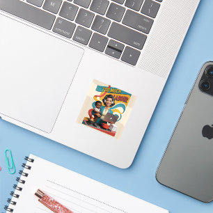 Pegatina Demasiado trabajo — Ilustracion retro femenino