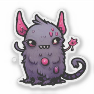 Pegatina Demonio Gato Morado Esponjoso - Monstruo Kawaii
