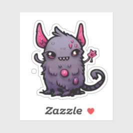 Pegatina Demonio Gato Morado Esponjoso - Monstruo Kawaii