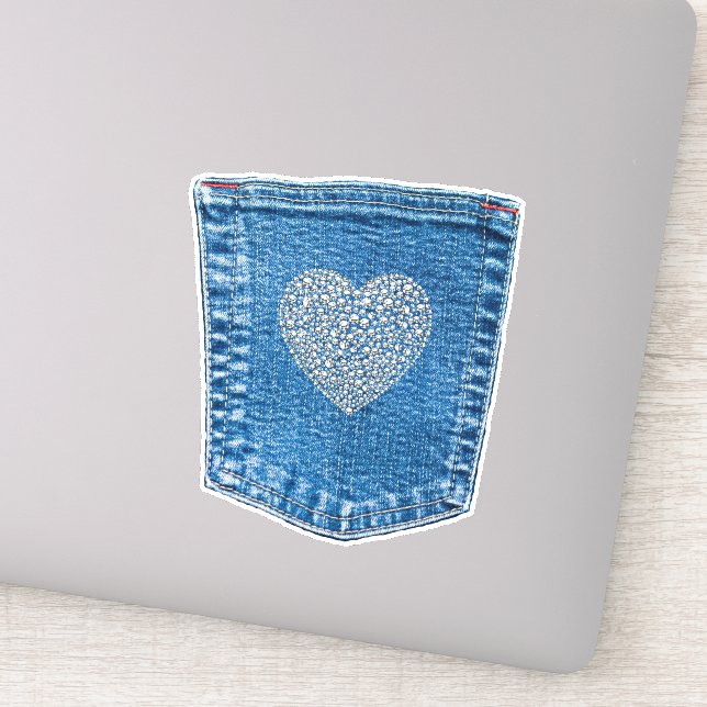 Pegatina Denim Pocket Diamond Heart Bedazzled Country (Detalle)