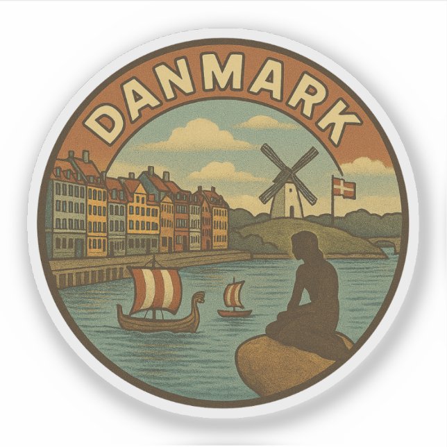 Pegatina Denmark Travel Vintage (Anverso)
