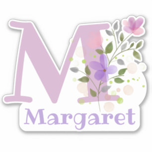 Pegatina Denominar a Margaret más inicial con diseño floral
