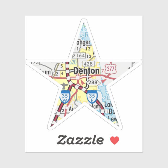 Pegatina Denton Texas Map (Hoja)