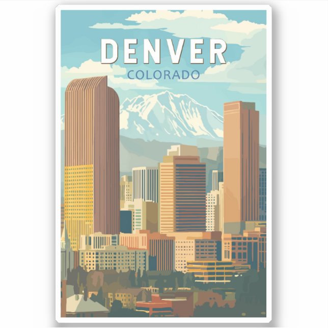 Pegatina Denver Colorado Travel Art Vintage (Anverso)