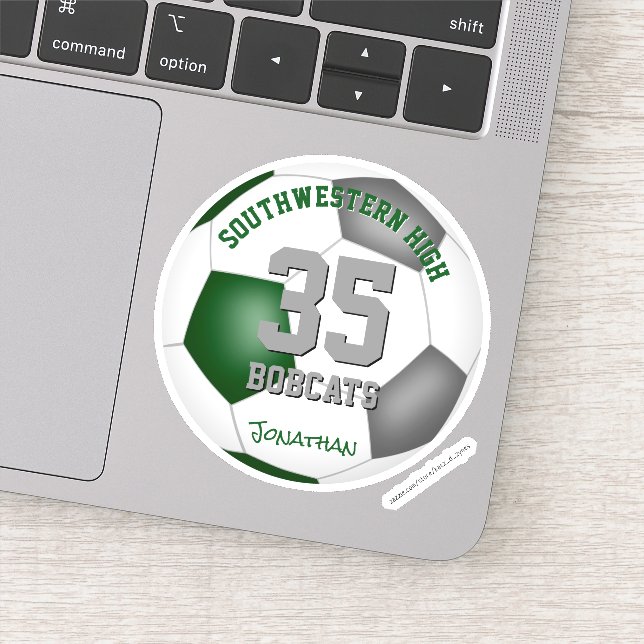 Pegatina deportista gris verde nombre jersey número fútbol (Detalle)