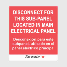 Pegatina Desconectar para subpanel ubicado en el panel prin