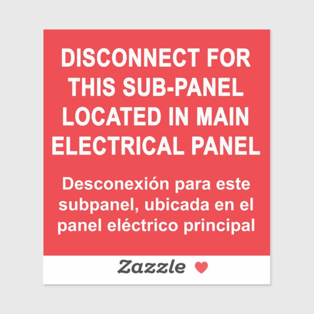 Pegatina Desconectar para subpanel ubicado en el panel prin (Hoja)