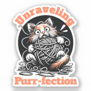 Pegatina Desenredando la purrfección: un gato lindo enredad