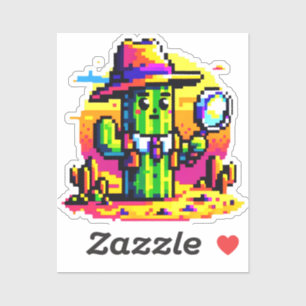 Pegatina Detective Cactus de 8 bits - Misterio Retro Pixel