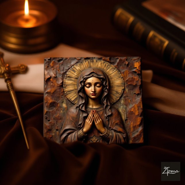 Pegatina Devoción Tallada María de Madera (Subido por el creador)