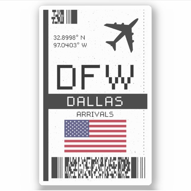 Pegatina DFW Dallas, Texas Airport Boarding Pass - Estados  (Anverso)