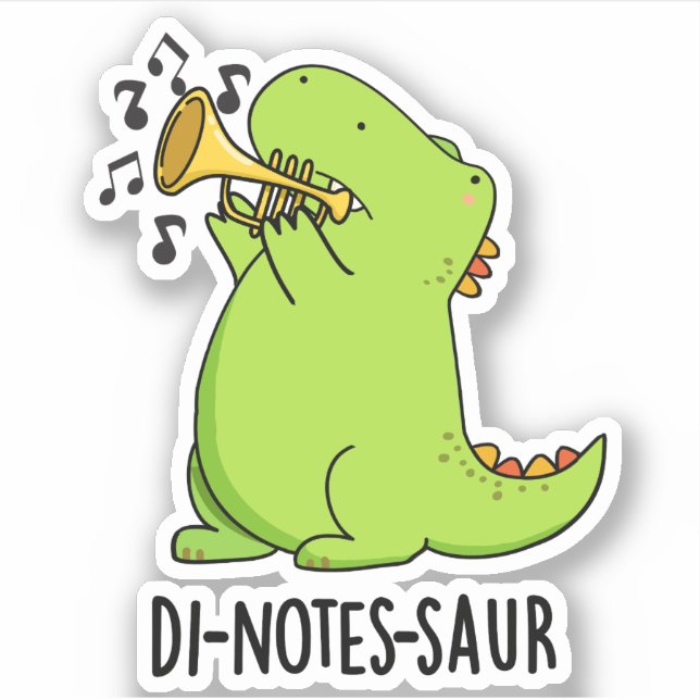 Pegatina Di-notes-saur divertido juego de palabras de dinos (Anverso)