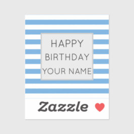 Pegatina Día De Aniversario Feliz Con Rayas Azules Y Blanca