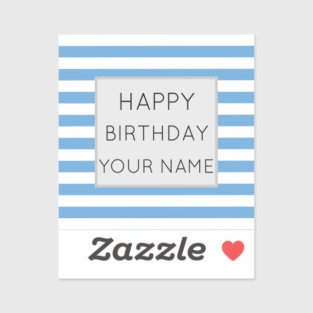 Pegatina Día De Aniversario Feliz Con Rayas Azules Y Blanca (Hoja)