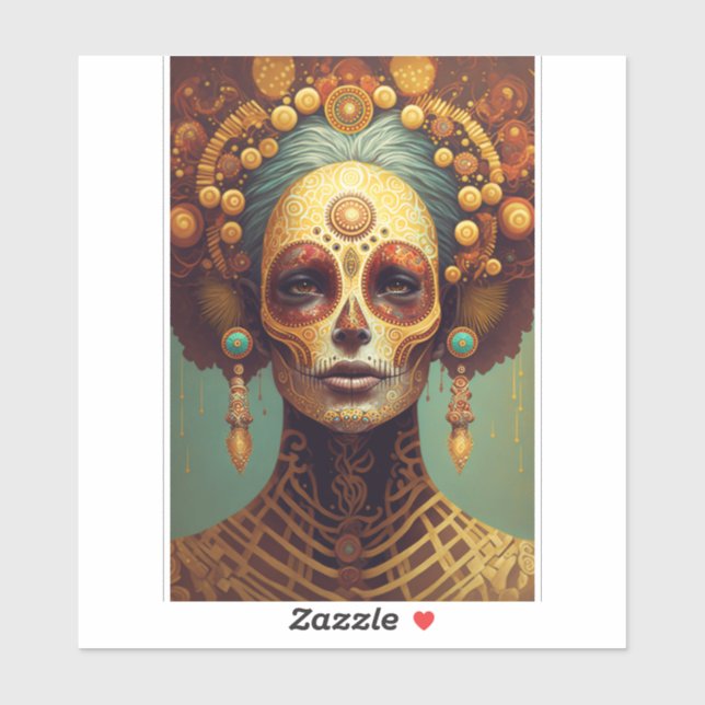 Pegatina Día De La Muerta Azúcar Crátera Mujer (Hoja)