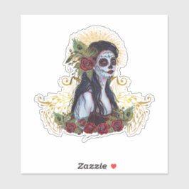 Pegatina Día de la muerte del arte del pavo real por Renee 