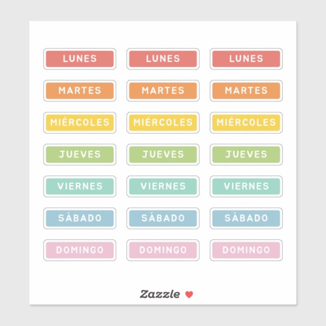 Pegatina Día de la Semana (español) (Hoja)