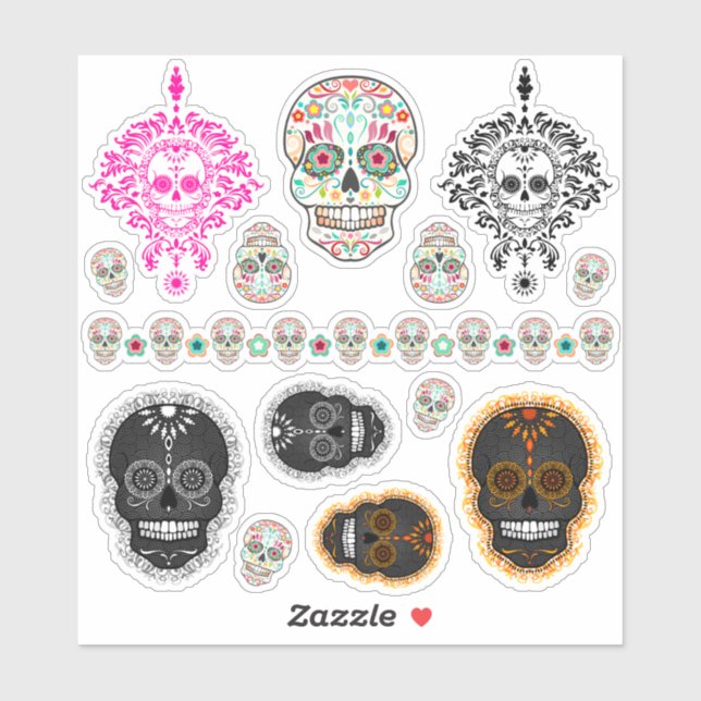 Pegatina Día de Muertos Colección de Calaveras de Azúcar Fe (Hoja)