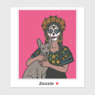 Pegatina Dia de Muertos Marigold y Xolo Perro Stickers