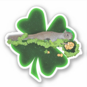Pegatina Día de San Patricio de la ardilla afortunada