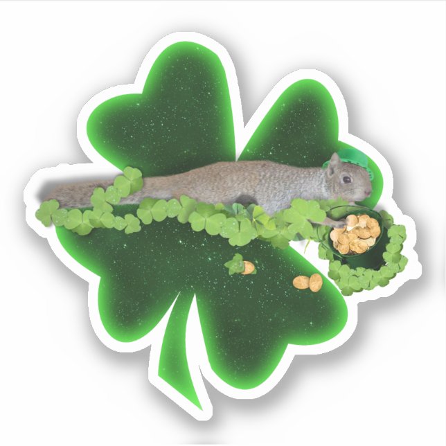 Pegatina Día de San Patricio de la ardilla afortunada (Anverso)
