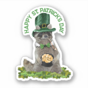 Pegatina Día de San Patricio - Mapache Afortunado