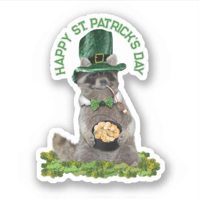 Pegatina Día de San Patricio - Mapache Afortunado (Anverso)