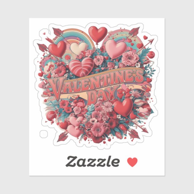 Pegatina Día de San Valentín, clipart retro (Hoja)